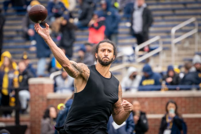 Colin Kaepernick throwing at Michigan.