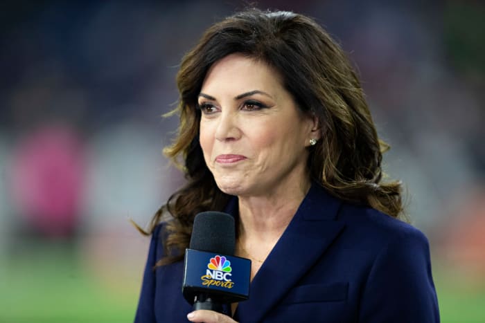 Michele Tafoya on the sideline of an NFL game.