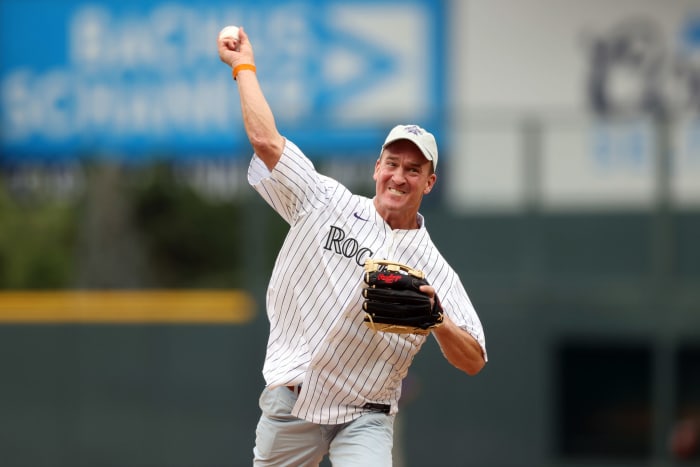 Peyton Manning throws out the first pitch.