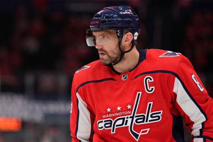 Alex Ovechkin looks on during a game.