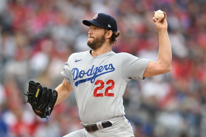 Clayton Kershaw throws a pitch.