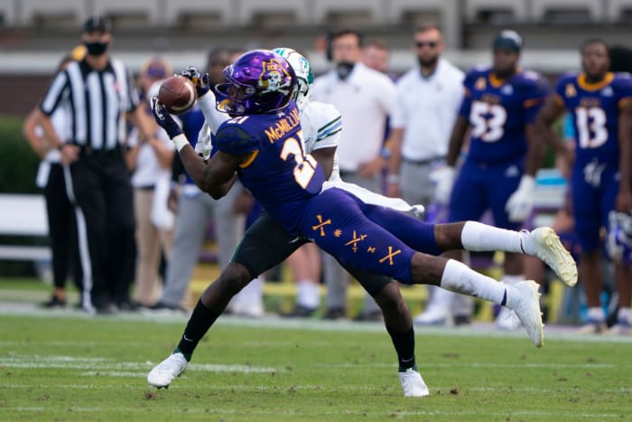 Ja'Quan McMillian makes a diving interception.