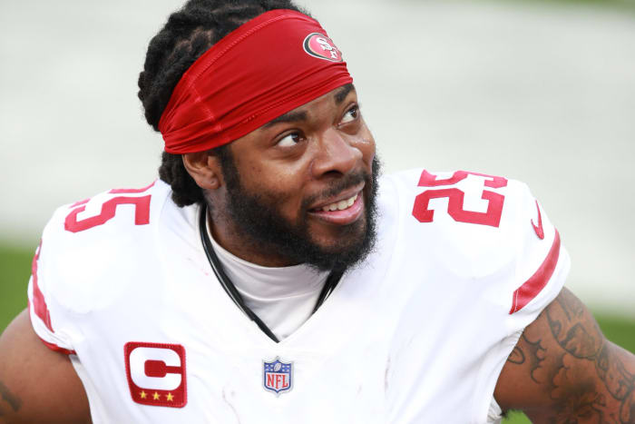 49ers cornerback Richard Sherman on the field.