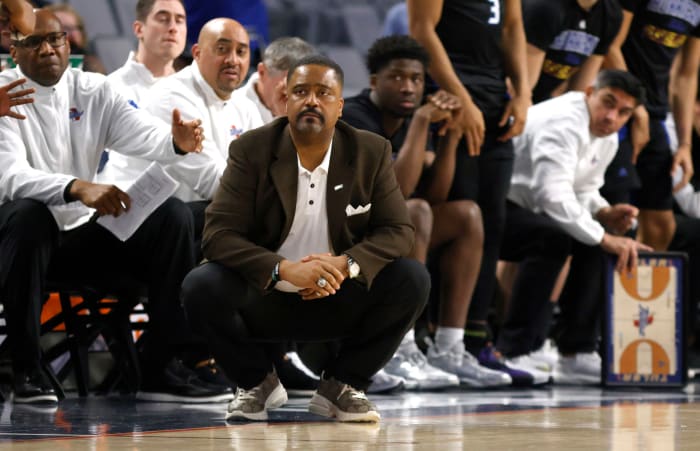 Tulsa head coach Frank Haith at the AAC Basketball Tournament.