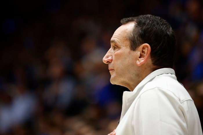 Duke head coach Mike Krzyzewski before his final game at Duke.