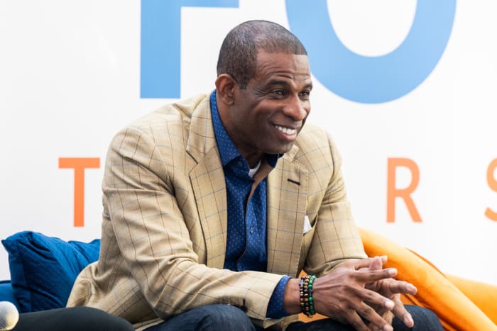 Deion Sanders at a 2022 conference
