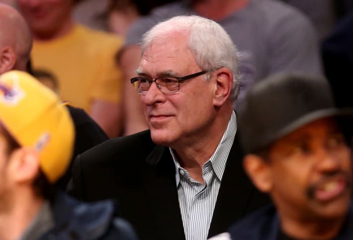 A candid photo of Phil Jackson in the stands at a Lakers game.