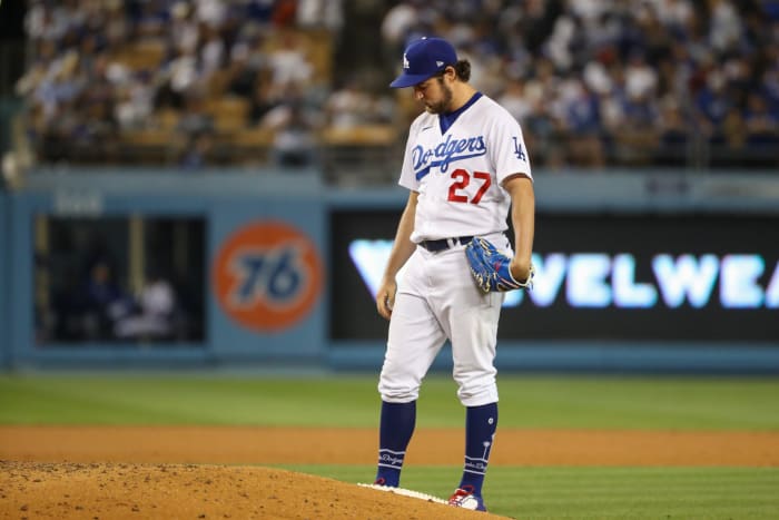 Trevor Bauer on the mound for the Dodgers.