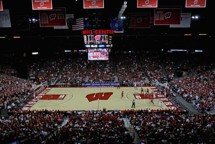 A general view of Wisconsin's basketball arena during a game.
