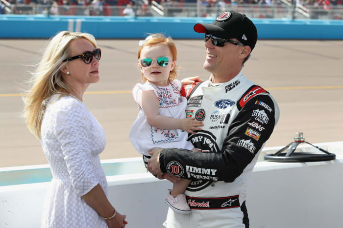 NASCAR driver Kevin Harvick with his wife and daughter.