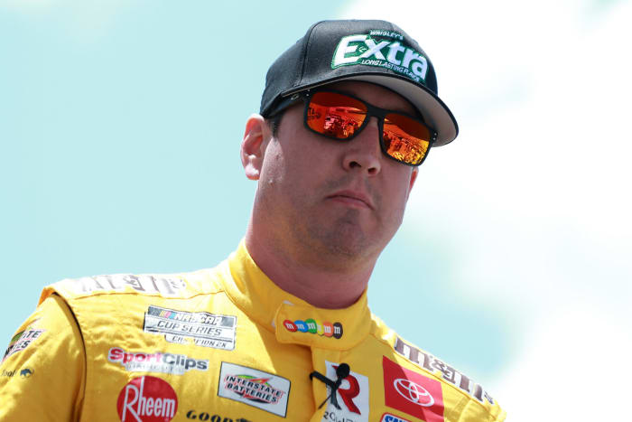 NASCAR driver Kyle Busch looks on with a straight face.