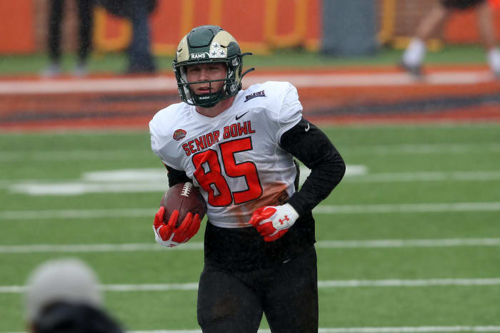 Trey McBride at the Senior Bowl.