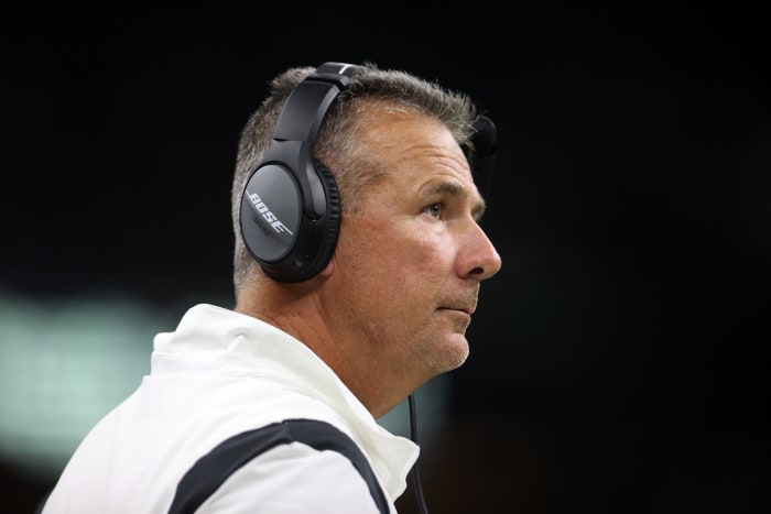 Urban Meyer on the sidelines for the Jaguars.