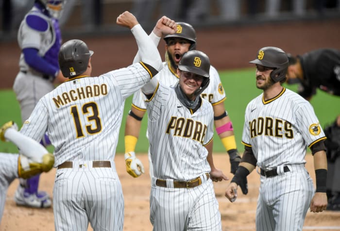 San Diego Padres celebrate a big home run.