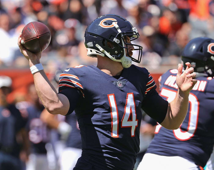Andy Dalton throws a pass during the Bears' preseason game against the Dolphins.