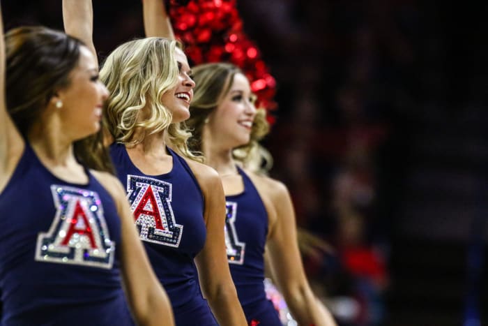 Arizona cheerleaders perform during game.