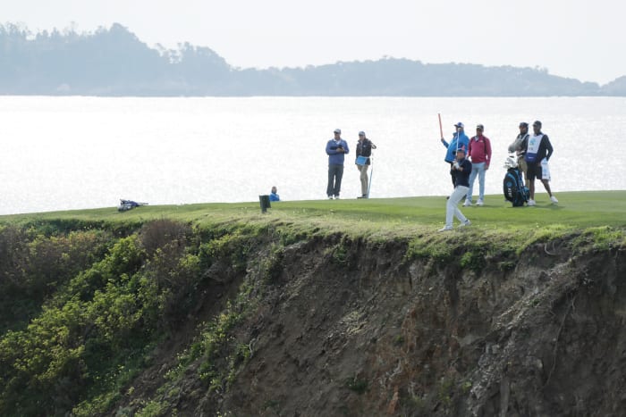 PEBBLE BEACH, CALIFORNIA - FEBRUARY 05: Jordan Spieth of the United States plays his second shot on the eighth hole during the third round of the AT&T Pebble Beach Pro-Am at Pebble Beach Golf Links on February 05, 2022 in Pebble Beach, California. (Photo by Kent Horner/Getty Images for AT&T)