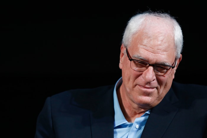 Longtime NBA head coach Phil Jackson speaking at an event.