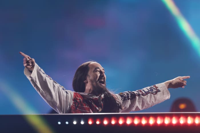 RIYADH, SAUDI ARABIA - DECEMBER 19: Steve Aoki performs on stage during MDLBEAST SOUNDSTORM 2021 on December 19, 2021 in Riyadh, Saudi Arabia. (Photo by Neville Hopwood/Getty Images for MDLBEAST SOUNDSTORM )