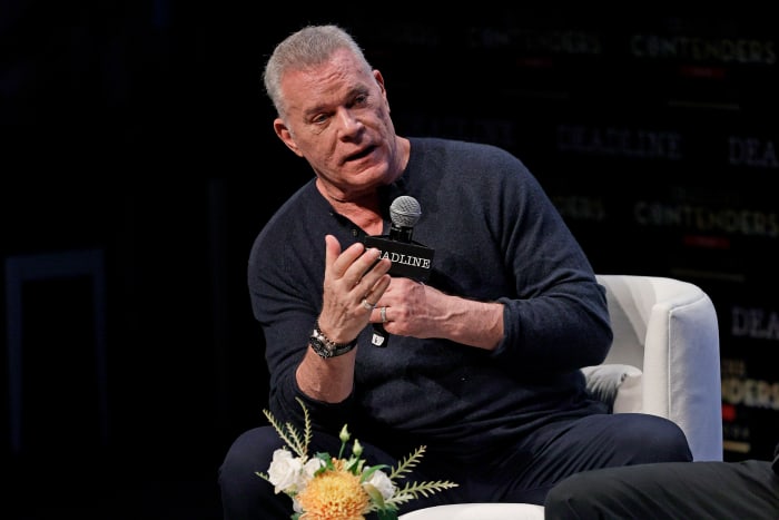 Ray Liotta speaking at a panel in New York.