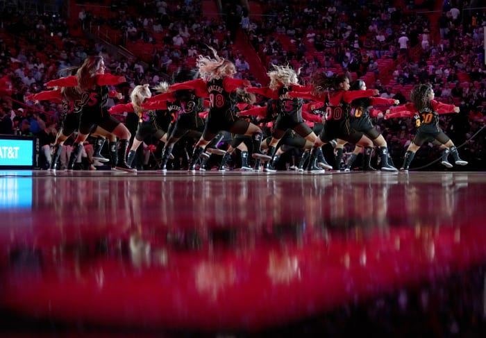 Miami Heat dancers before a game during the 2021-22 regular season.