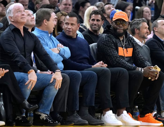 Alex Rodriguez sitting courtside at an NBA game earlier this year.