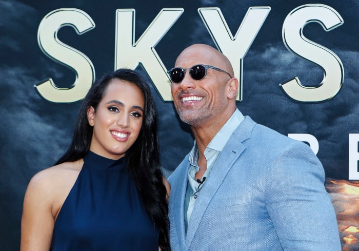 Actor Dwayne Johnson and his daughter Simone Alexandra Johnson attend the premiere of 'Skyscraper' on July 10, 2018 in New York City. (Photo by KENA BETANCUR / AFP) (Photo credit should read KENA BETANCUR/AFP via Getty Images)