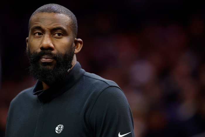Amar'e Stoudemire on the sidelines for the Nets.