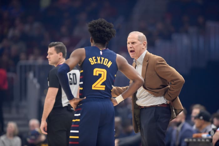 Cleveland Cavaliers head coach John Beilein yells on the floor.