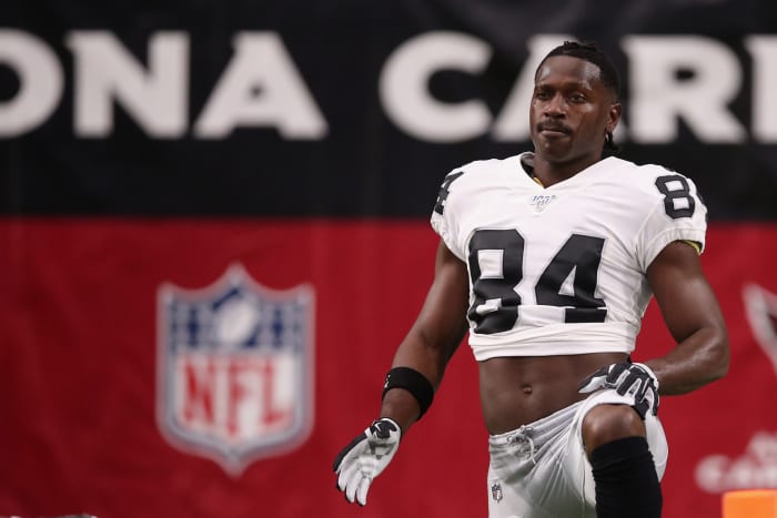 Antonio Brown warms up before a game.