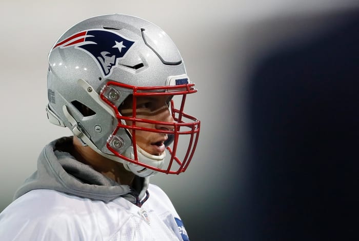 rob gronkowski during a super bowl practice