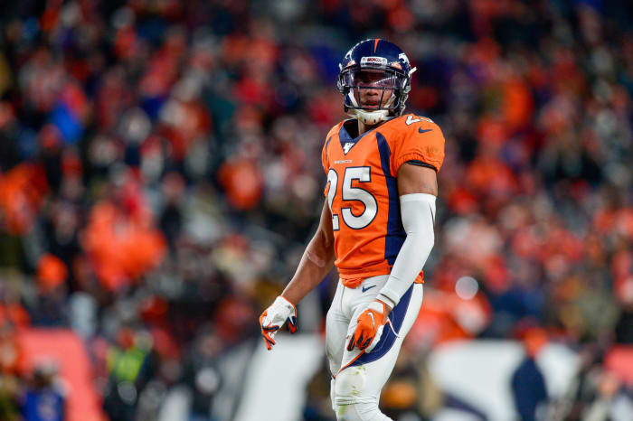 Chris Harris of the Denver Broncos takes the field.