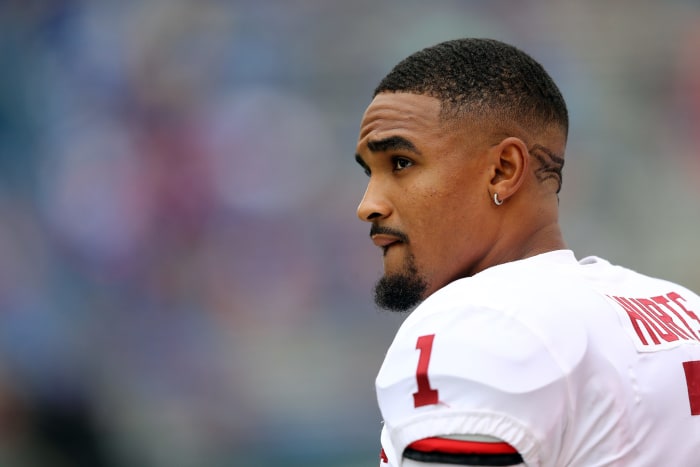 Oklahoma quarterback Jalen Hurts at Kansas.