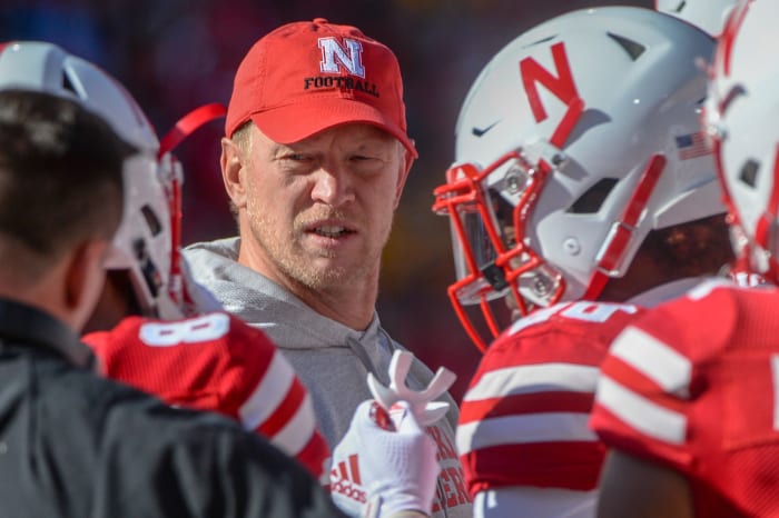 Scott Frost coaching Nebraska against Minnesota.