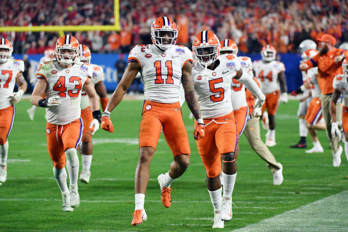 Clemson linebacker Isaiah Simmons celebrates during the Fiesta Bowl.