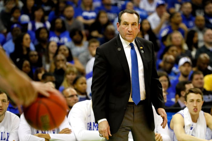 coach k looks onto the court during the game against ucf