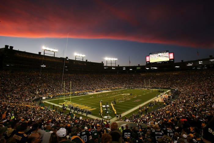 A general view of Lambeau Field during a Green Bay Packers game.
