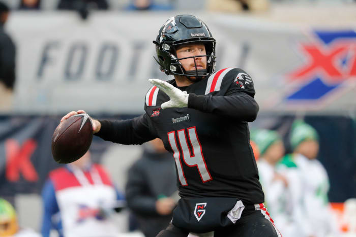 Matt McGloin looks to pass for the New York Guardians.