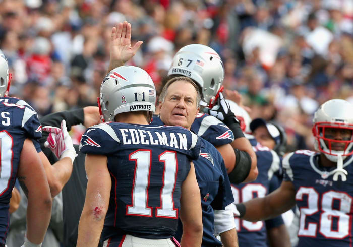 Bill Belichick and Julian Edelman talk.