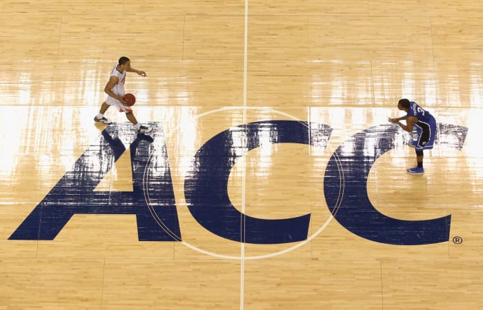 Malcolm Brogdon brings the ball up the floor during ACC Tournament.