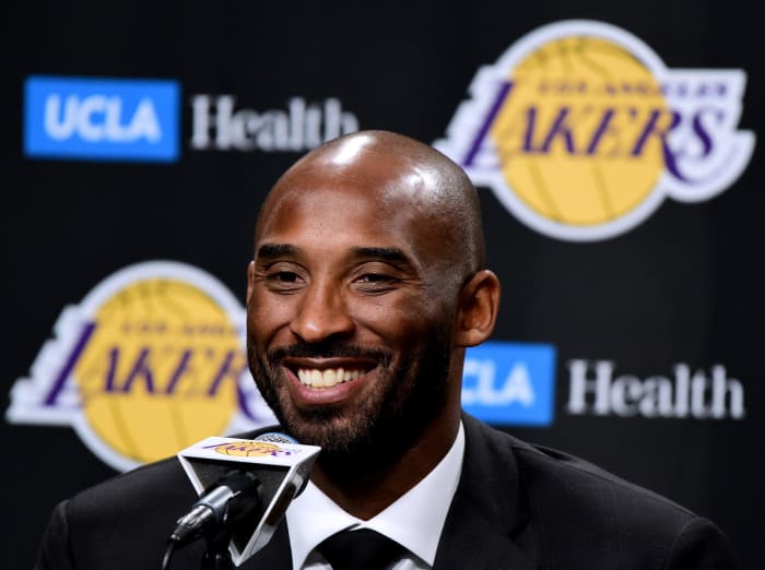 Kobe Bryant taking questions from the media.