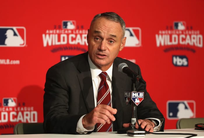 A closeup of MLB Commissioner Rob Manfred.