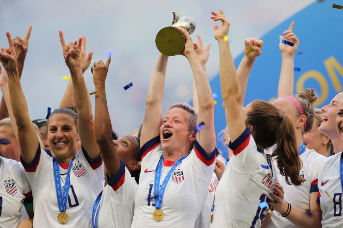 Megan Rapinoe celebrates the Women's World Cup win.