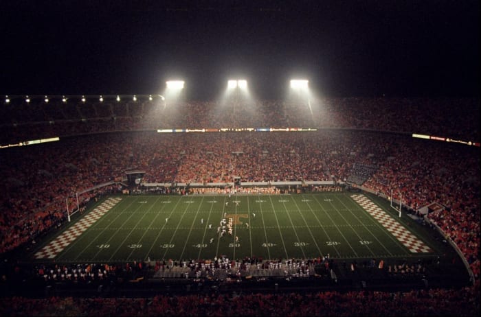 An overhead view of Neyland Stadium.