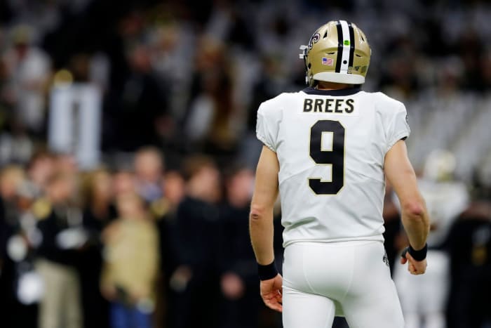 Drew Brees in the first half of the Saints-Vikings game.