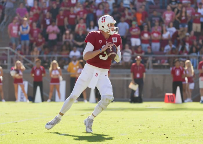 Stanford quarterback K.J. Costello drops back to pass.