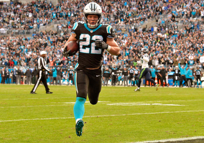 Christian McCaffrey running into the end zone.