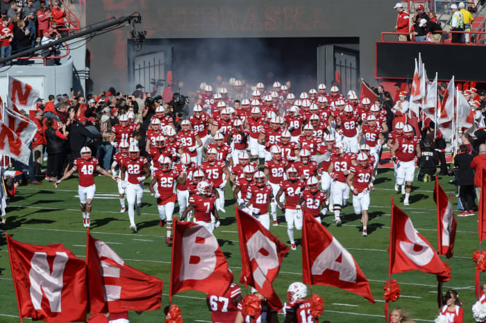 Nebraska's football team takes the field against Bethune-Cookman.