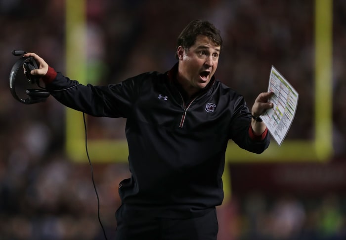 Will Muschamp fired up after a call.