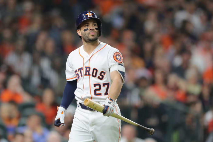 Houston Astros star Jose Altuve reacting after striking out.
